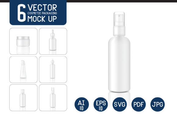 6Vector Cosmetic Bottle Packaging Mockup for Graphics