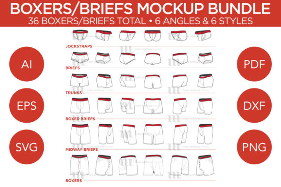 Boxers Briefs Vector Template for Apparel Mockups