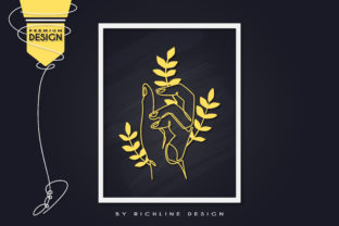 Line Art Poster Hand Sign with Leaf for Branding and Graphics