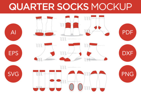 Quarter Ankle Socks - Mockup Template Graphics for Crafters