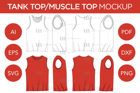 Tank Muscle Top - Vector Template Mockup for Graphics