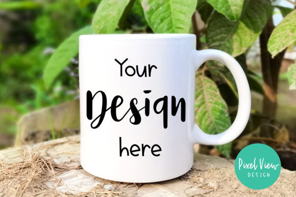 White Coffee Mug Mockup with Leaves