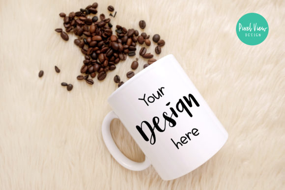 White Mug Mockup with Coffee Beans: Essential Graphics for Mugs Amp